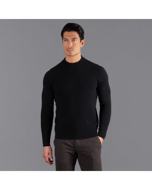 Paul James Knitwear Black Lambswool Arden Narrow Mock Turtle Neck Jumper for men