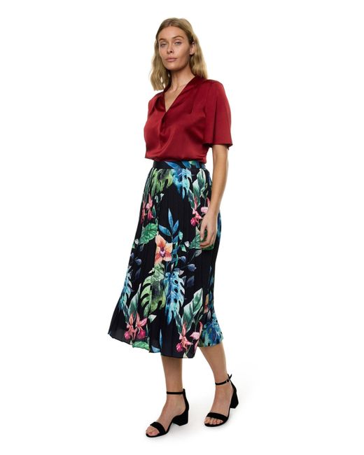 Carloslines Blue Pleated Midi Skirt