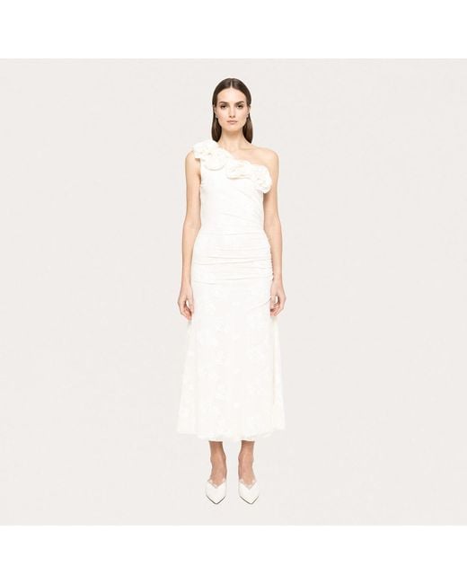 Nissa White Floral-Appliqué Midi Dress