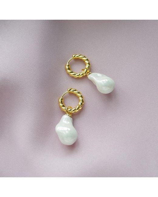 POPORCELAIN Metallic Porcelain Baroque Pearl Hoop Earrings