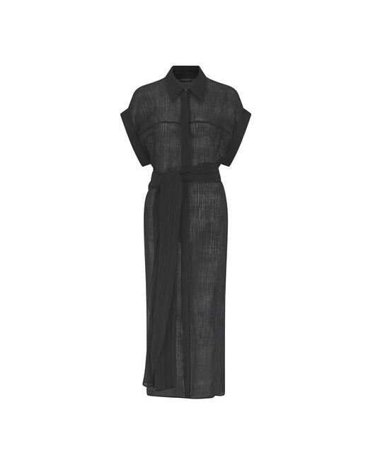 The Summer Edit Black Tori Crinkle Linen Shirt Dress
