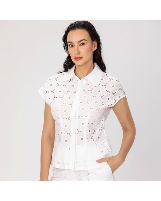 Smart and Joy Gray Cotton Lace Shirt With Short Sleeves