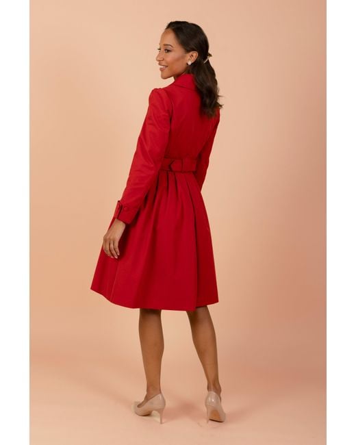 Santinni Red Bergman Cotton Gaberdine Dress Trench Coat