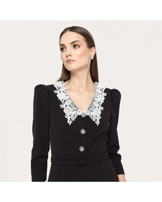 Nissa Black Belted Midi Dress