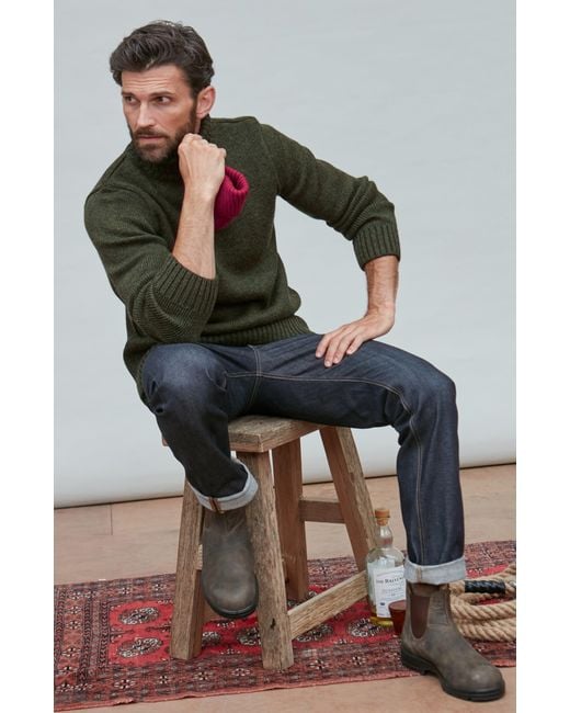 Paul James Knitwear Green The Fitted Submariner Lloyd Roll Neck Merino Wool Jumper for men