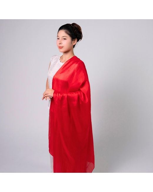 Silk and Bears Red Mulberry Silk Scarf – Handwoven & Hand-Dyed Sheer Shawl