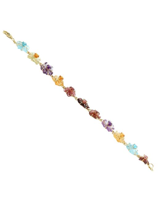 Artisan Yellow Carved Multi Gemstone Flower Bracelet