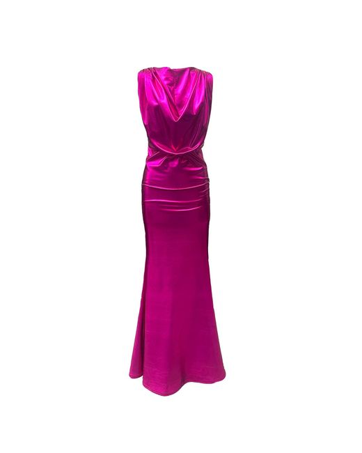 Imaatu Purple Oshun Glam Maxi Dress – Sculpting Faux Leather & Jersey Lining