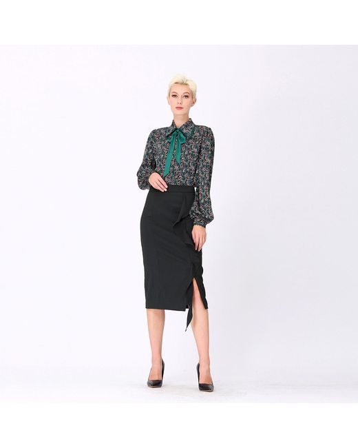 Smart and Joy Green Ascot Tie Print Shirt