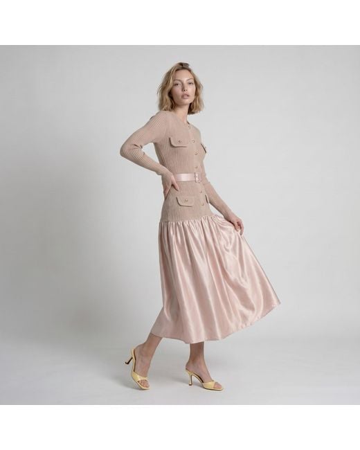 Modenaire Pink Textured Knit Midi Dress Refined Silhouette