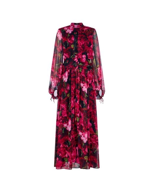 Hope & Ivy Red The Armande Floral-Print Blouson-Sleeve Maxi Wrap Dress With Ruched Waist