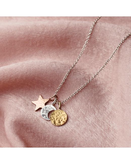 Posh Totty Designs Metallic Textured Mixed Gold Sun Moon & Star Necklace