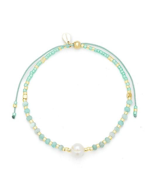 KAMARIA Blue Lumira Mini Pearl & Gemstone Adjustable Bracelet With Miyuki Beads