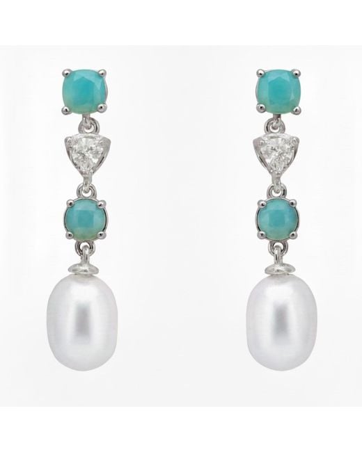 Latelita London White Pearl Whisper Drop Earrings Paraiba Tourmaline