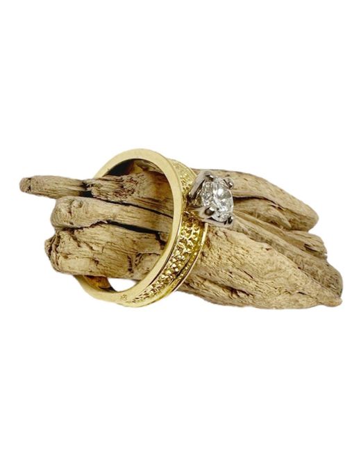 Tg-Jewellery by Tamara Gervasio Metallic Textured Solitaire Diamond Ring One Of A Kind