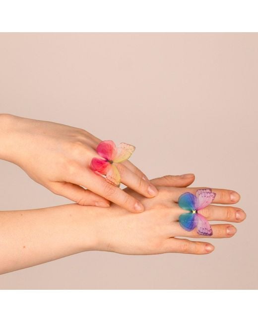Oana Savu Blue Neutrals Sterling Silk Butterfly Adjustable Ring Cocktail Party Jewelry
