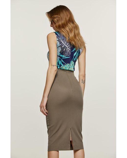 Conquista Green Print V Neck Jersey Top