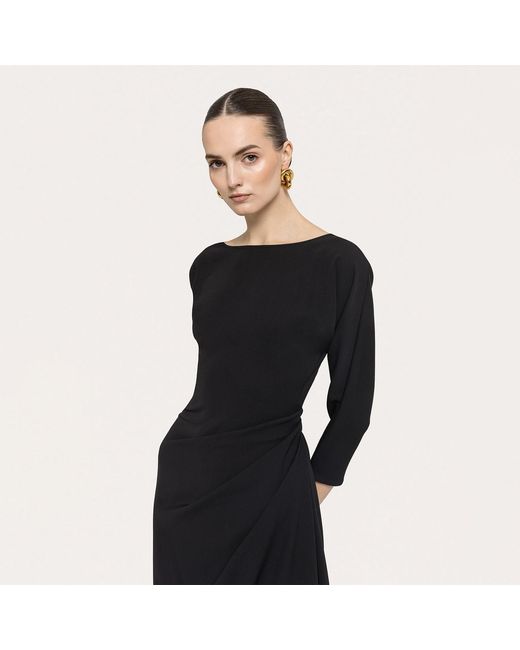 Nissa Black Pleat-Detail Midi Dress