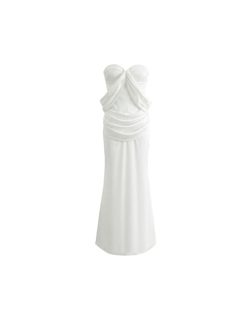 Aisl White Ruched Wrap Corset Maxi Dress