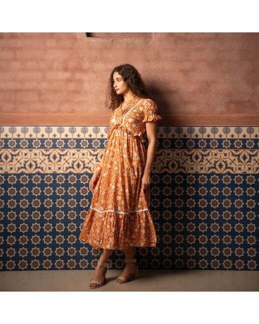 Echo of Pink Orange Midi Dress