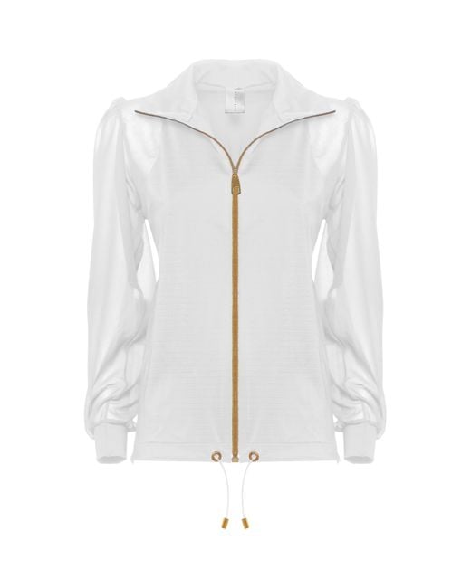ANTONINIAS White Elegant Panacea Tracksuit Jacket With Golden Details And Chiffon Sleeves