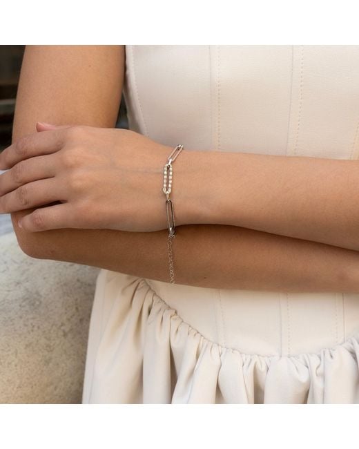 Spero London Metallic Sterling Pave Paperclip Chain Bracelet