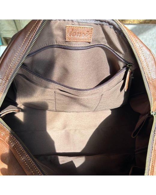 Touri Brown Leather Weekend Bag With Suit Compartment for men