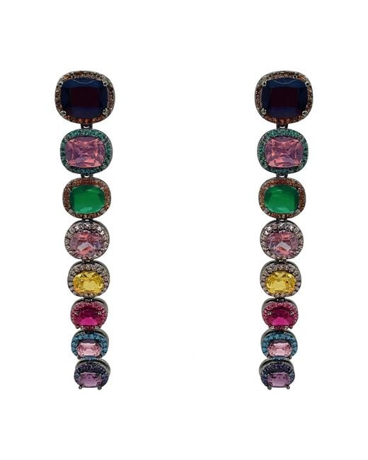 Michael Nash Jewelry Blue Alexis Multi Color Cushion Cut Clip On Cubic Zirconia Earrings