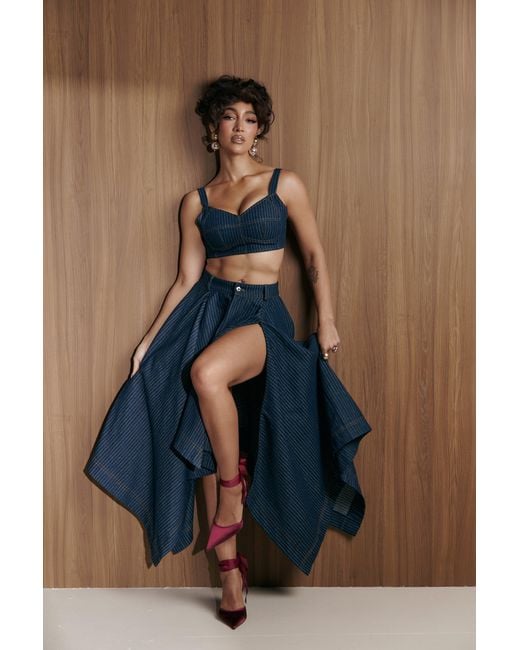 Ofuure Blue Denim Pinstripe Sabina Handkerchief Skirt