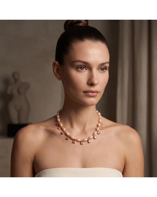 The Bulums Metallic Rose The Palais Signature Pearl Baguette Crystal Necklace