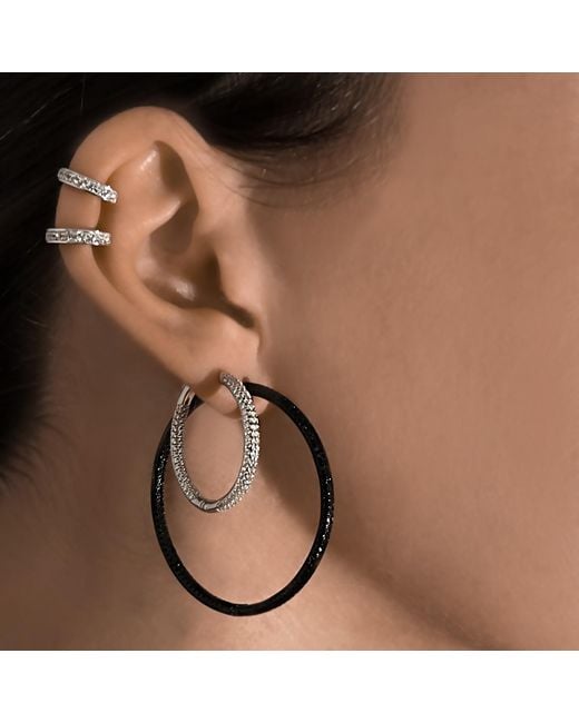 SALLY SKOUFIS Metallic Pursuit Pave Hoops Petite With Made Cz Diamond Stimulant
