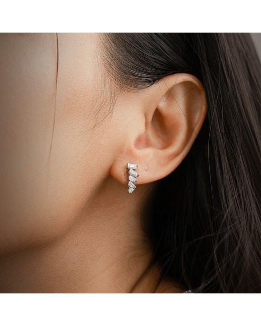 SALLY SKOUFIS Metallic Baguette Ear Climber With Made Cz Diamond Stimulant