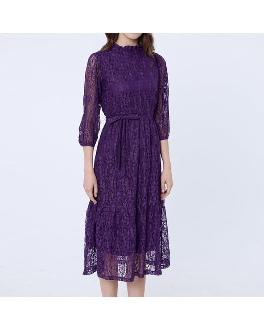 Smart and Joy Purple Fit-And-Flare Lace Dress