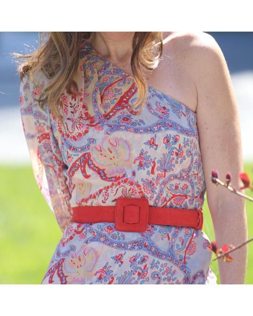 BeltBe Red Mini Square Suede Buckle Belt