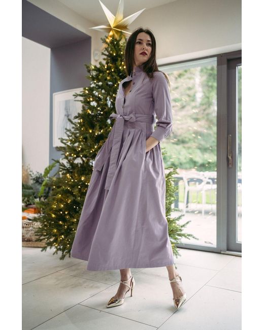 BEIRA Purple Marina Dress Long Pleated Shirt Dress