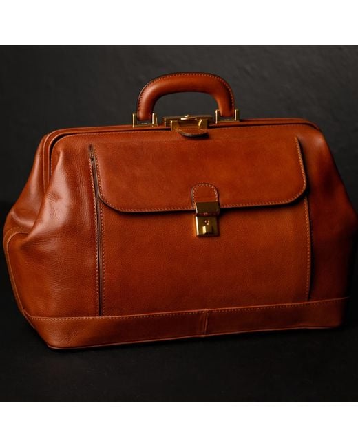 Time Resistance Brown Italian Cognac Leather Doctor Bag For