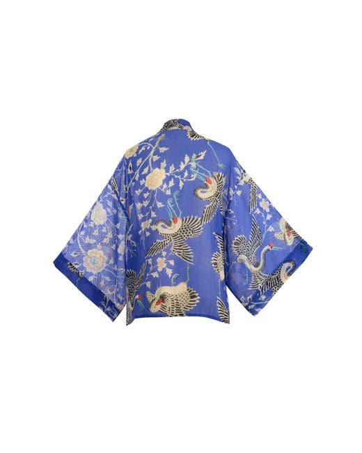 Artemis Muse Blue Electric Dynastic Bird Print Light Weight Kimono