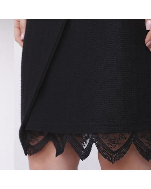 Smart and Joy Black Lace Edge Knitted Wrap Dress