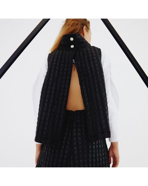 Mirimalist Black Puff Sleeveless Vest Coat