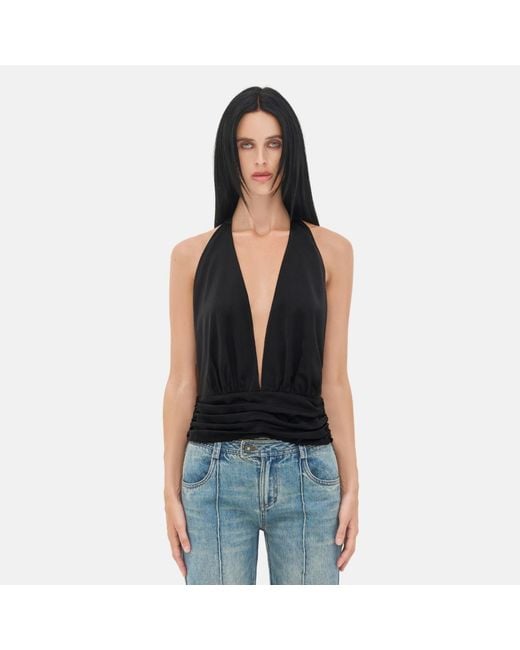 OW Collection Black Agatha Satin Halter Top