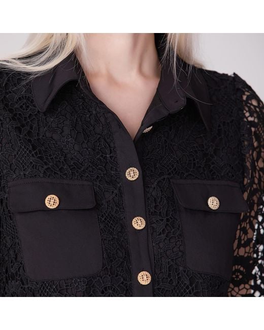 Smart and Joy Black Lace And Center Buttons Shirt