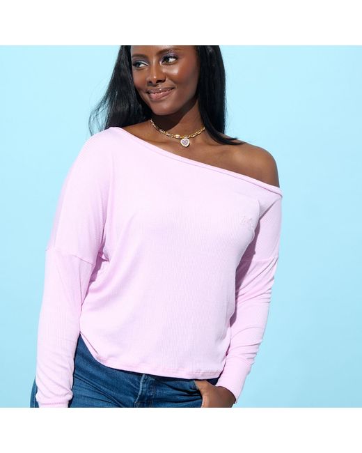 Cloud Haven Pink Off The Shoulder Relaxed Logo Tee