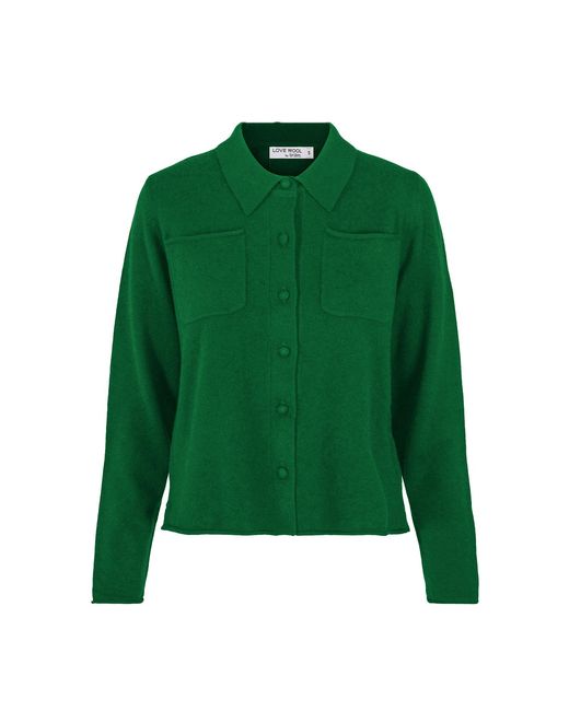 tirillm Green Nadine Cardigan With Collar And Pockets