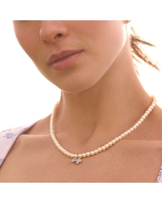 Cloud Haven Metallic Faux-Pearl Logo Pendant Necklace