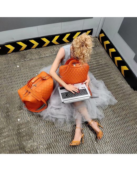 Laura Olaru Orange Fabiola Leather Laptop Bag