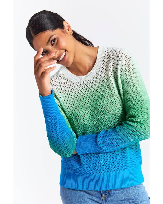 Brodie Cashmere Blue Mesh Dip Dye Crew