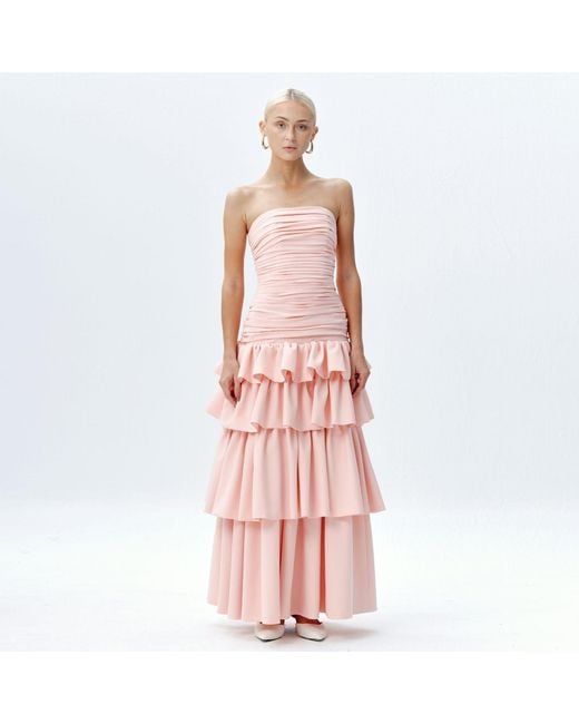 Justin Tong Pink Elara Ruffle Dress