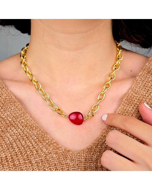 Harfi Metallic Ruby July Birthstone Statement Pendant Necklace