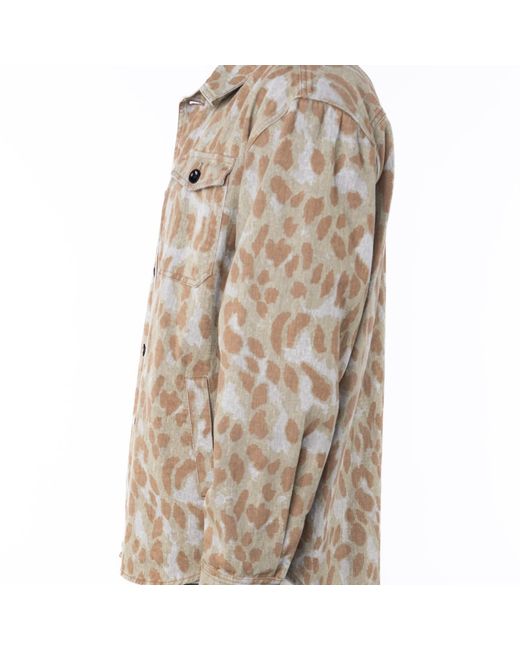 Ariko Metallic Leopard Camo Bucky Split Hem Shirt Jacket