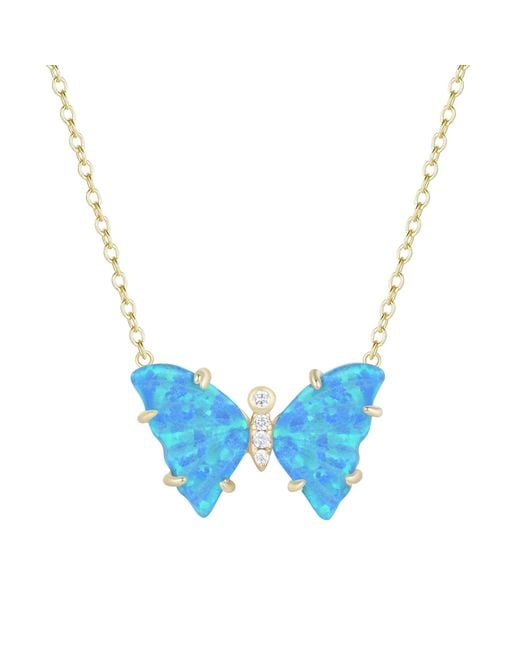 KAMARIA Blue Opal Butterfly Necklace With Prongs